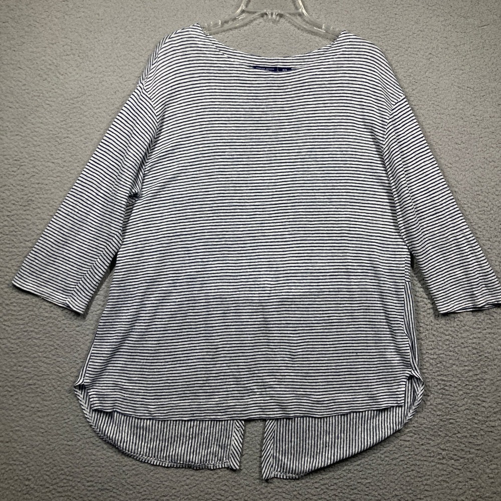 Adrienne Vittadini Top Womens 1X‎ Blue Stripe 100% Linen Nautical Coastal